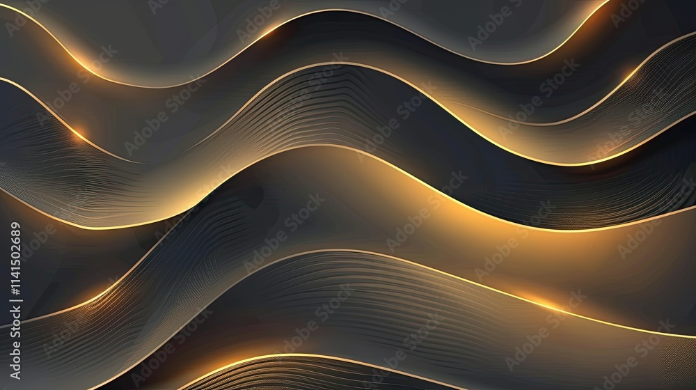 Aufkleber abstract waves with golden accents on a dark background, creating a dynamic visual effect.