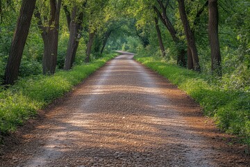 Fototapeta premium Sunlit Gravel Path Through a Canopy of Trees