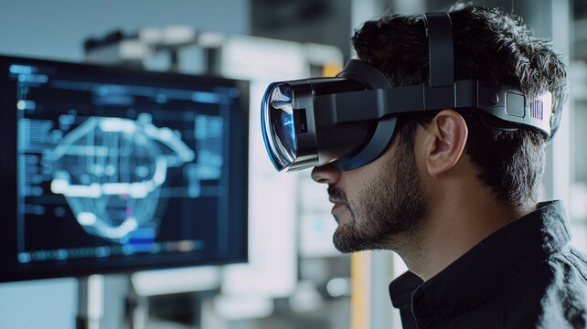 Man Using VR Headset Digital Design D Modeling Virtual Reality