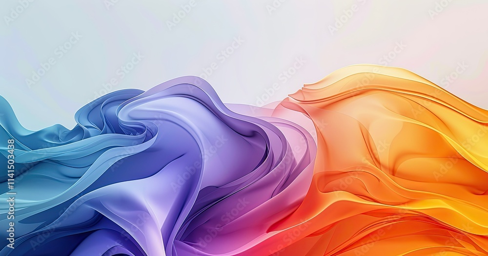Poster abstract flowing fabric in gradient colors of purple and orange, creating a smooth, artistic effect.