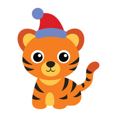 Baby tiger with Santa hat vector illustration.