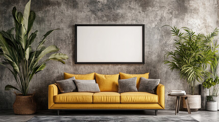 The frame on the wall with white mockup in room