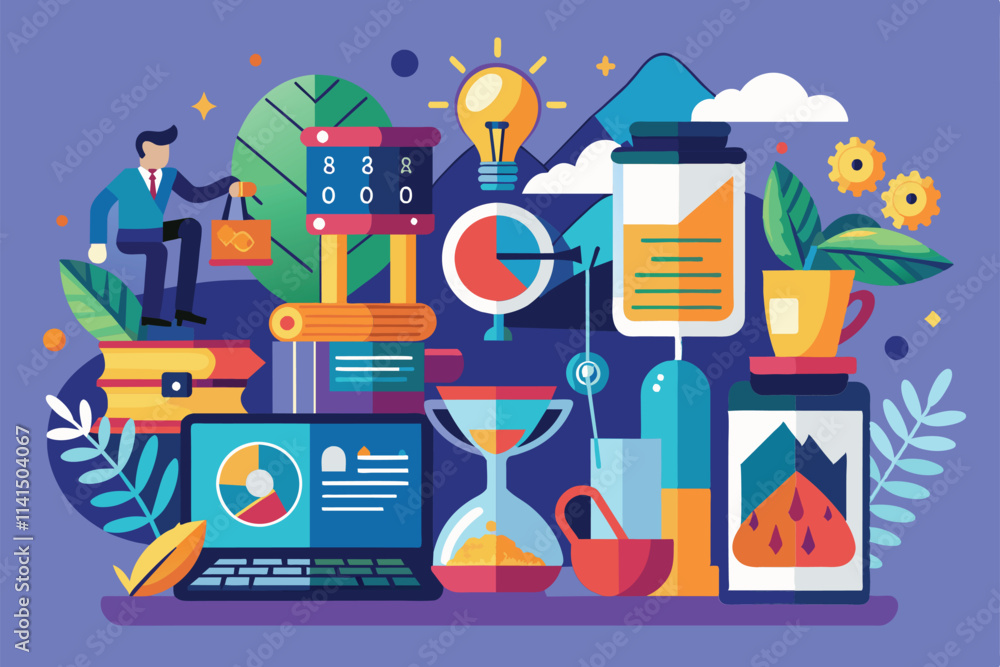 Poster a vibrant collection of office elements signifies the end of a busy workday, end of workday customiz