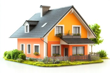 Bright and Cheerful Modern House with Garden and White Background