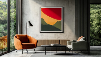 The frame on the wall with white mockup in room