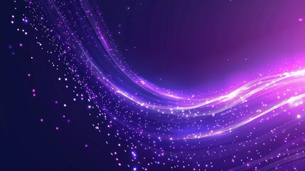 Obraz premium Abstract digital art featuring flowing lines and shimmering particles in purple hues.