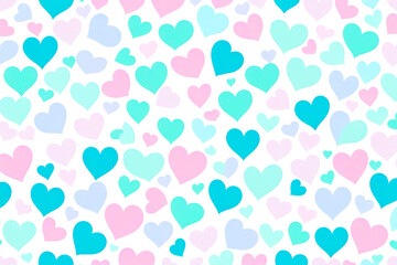 hearts pattern in pastel colors like pink blue and mint on a white background.