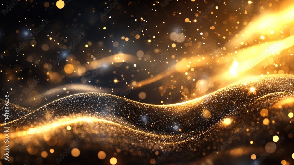 Aufkleber A shimmering abstract background with golden waves and sparkling lights.