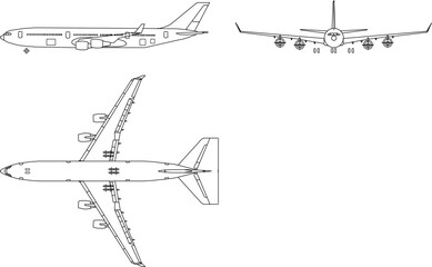 vector illustration of commercial passenger airplane design image seen from various angles