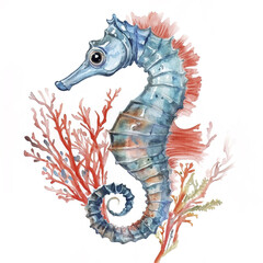 Fototapeta premium elegant seahorse swimming among colorful coral reefs, showcasing beauty