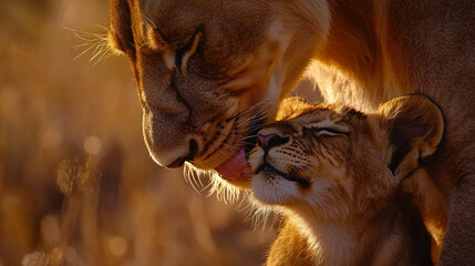 Lion with Her Cub: A Mother’s Love in the Wild