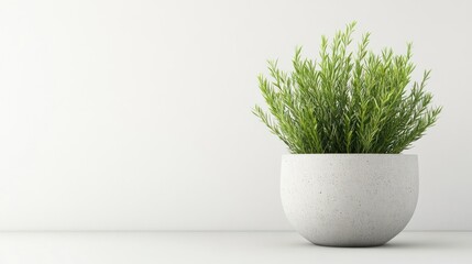 A simple potted plant in a light-colored pot against a plain background, adding greenery to a space.