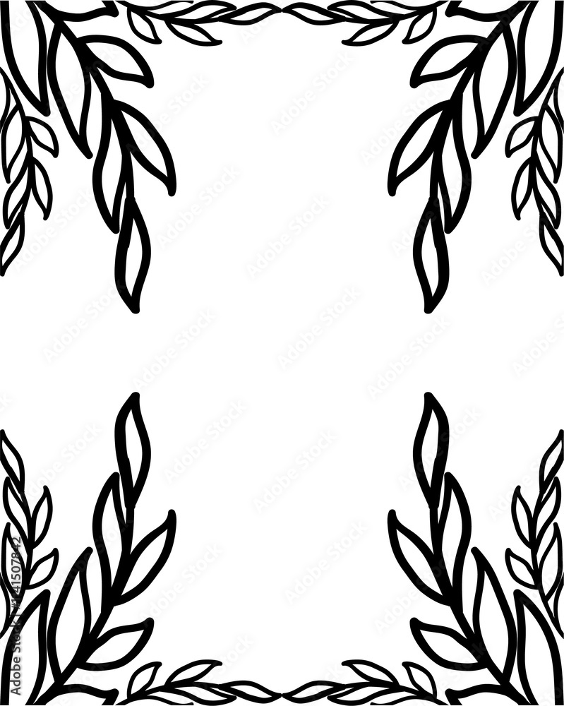 Aufkleber frame with vector flowers and branches with leaves in chinese ink calligraphy style. vector outline 
