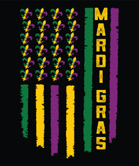 Mardi Gras shirt print template, Typography design for Carnival celebration, Christian feasts, Epiphany, culminating Ash Wednesday, Shrove Tuesday.