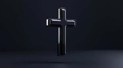 A sleek, reflective black cross against a dark background.