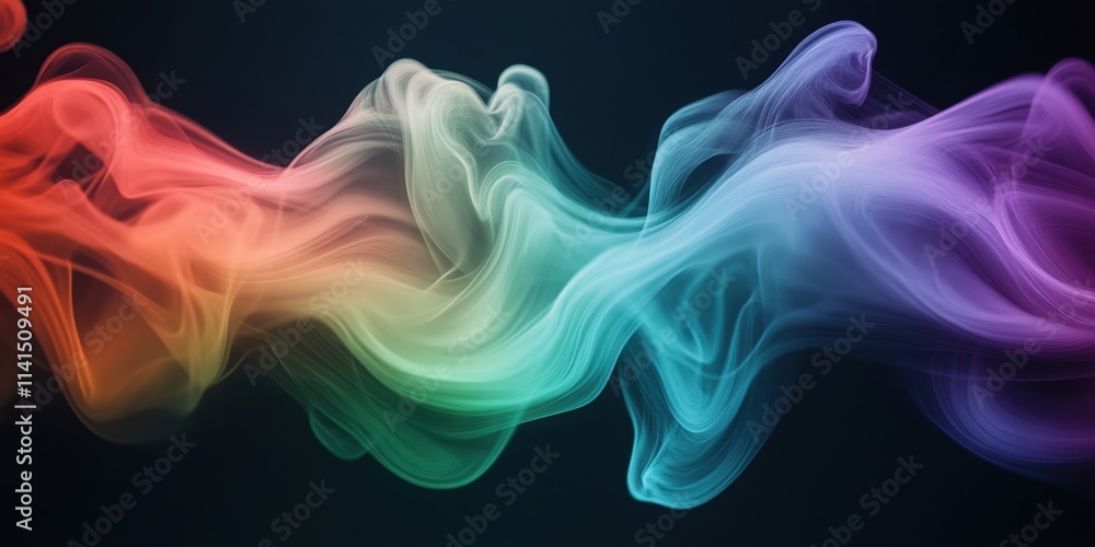 Poster vibrant colorful smoke waves on a pitch black background creating a dreamlike abstract visual with f