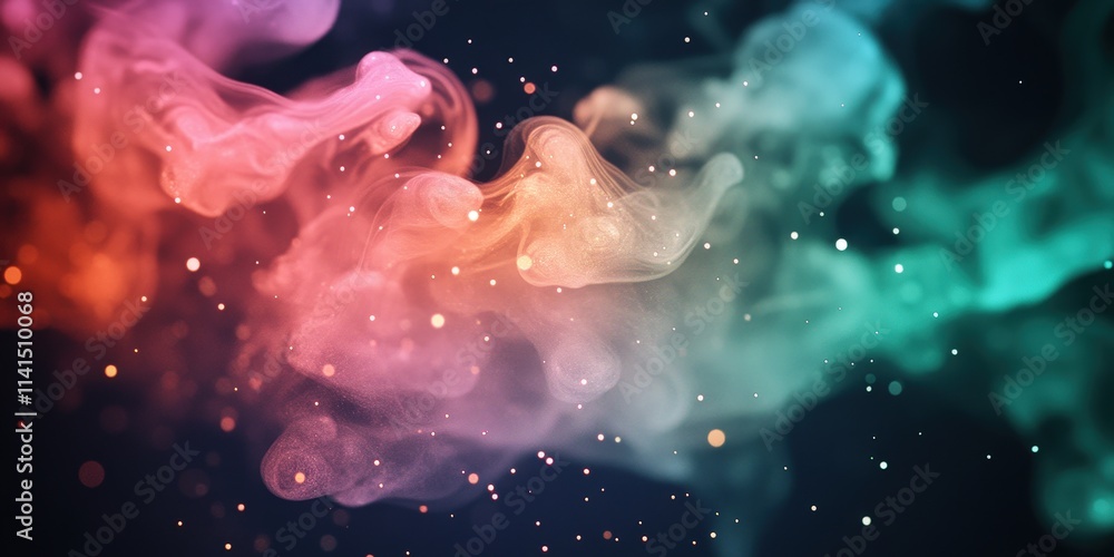 Poster abstract smoke patterns with colorful swirls and soft ominous glow against a pitch black background