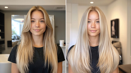 Fototapeta premium Close-up of long straight blonde hair for product dvertisement shampoo cosmetics