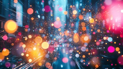 Obraz premium Abstract city night, colorful bokeh lights, fast motion blur.
