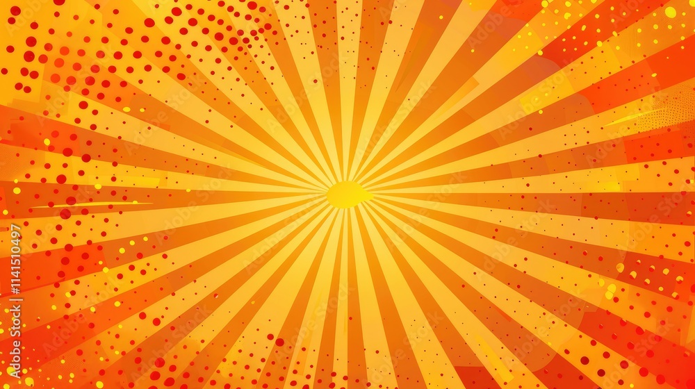 Poster a vibrant burst of orange and yellow rays radiating from the center, creating a dynamic background.