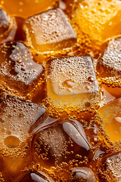 A close up of ice cubes with water droplets on them