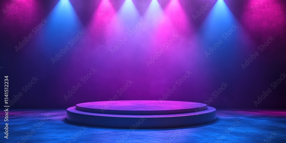 Aufkleber minimalist podium with smooth edges surrounded by colorful lighting in a modern studio environment f