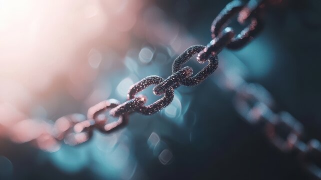 Close-up of a metallic chain with a blurred background.