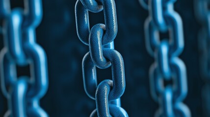 Obraz premium Close-up of metallic blue chains in a dark background.