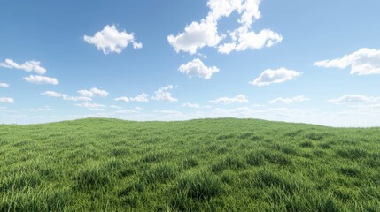 Fototapeta premium Lush Green Meadow Under Bright Blue Sky With Fluffy White Clouds