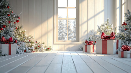 Gift boxs on wooden background Merry Christmas and Happy Holidays