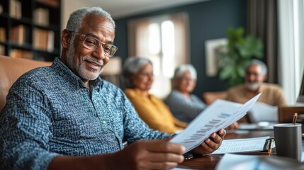 Senior Financial Advisor Presenting Investment Options to Engaged Clients in Modern Office Environment