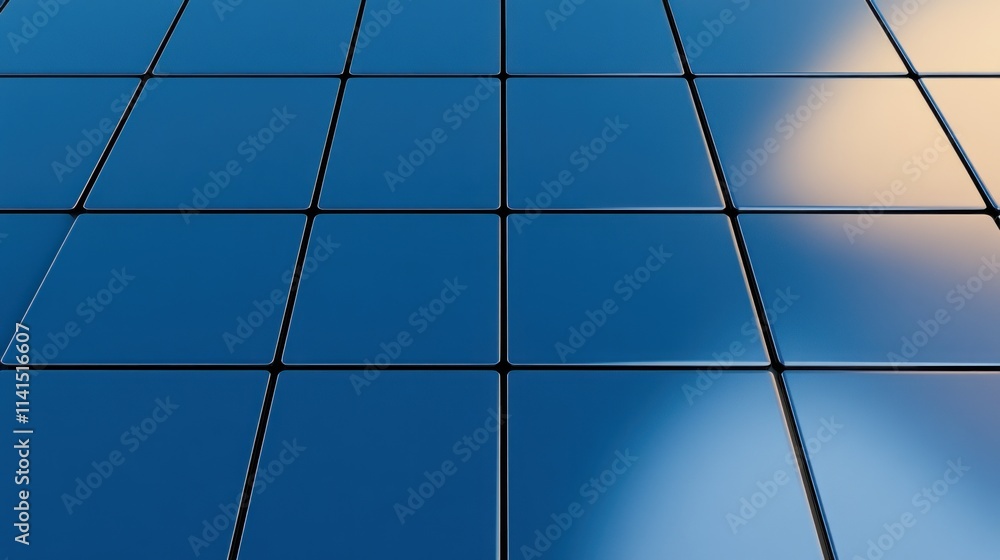 Poster a close-up view of blue tiles arranged in a grid pattern.