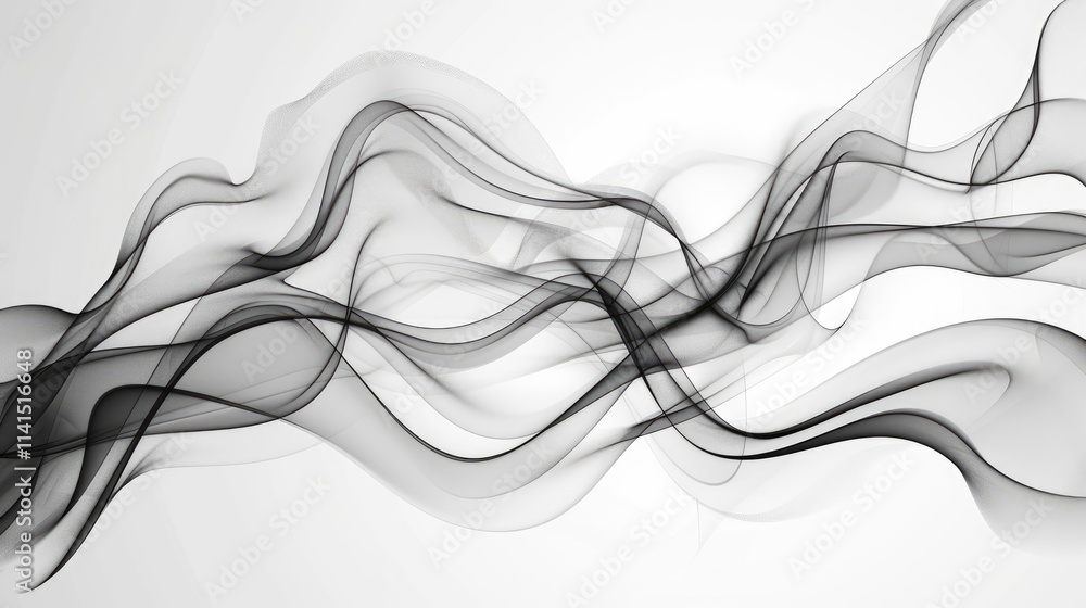 Aufkleber abstract black smoke waves on a light background, creating a fluid and dynamic visual effect.
