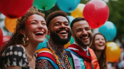 Joyful Diverse Graduates Celebrating with Colorful Balloons in a Festive Outdoor Setting