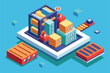 Colorful buildings and structures create a lively urban environment in an imaginative isometric design Fast loading Customizable Isometric Illustration