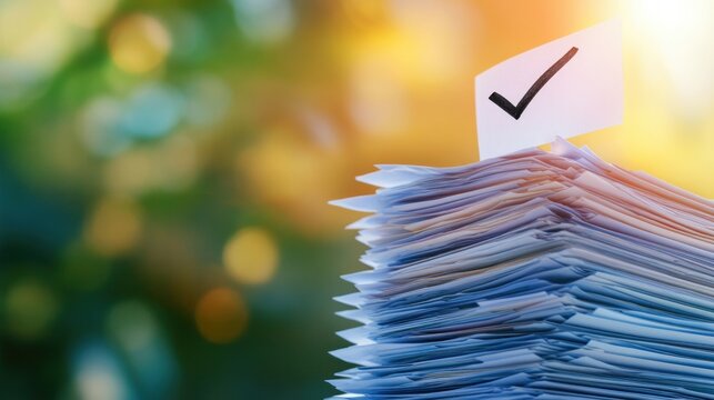 Document organization and approval process office setting business content bright environment