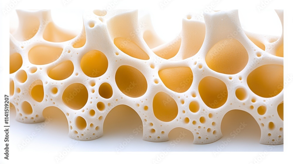 Poster a close-up of porous material showcasing intricate holes and structures, emphasizing texture and lig