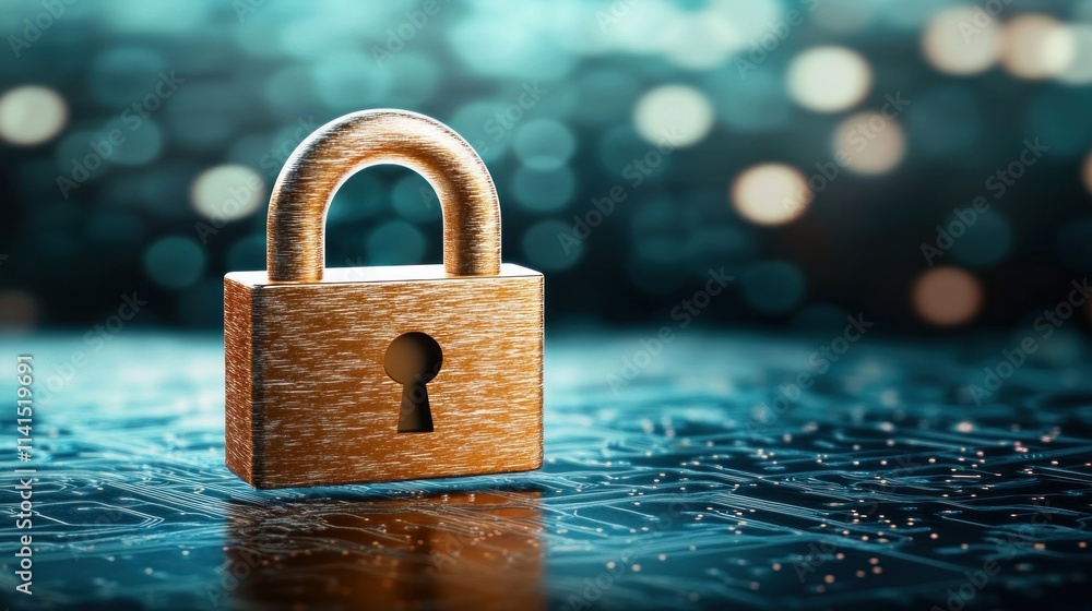 Poster Secure digital lock cybersecurity concept technology environment close-up view