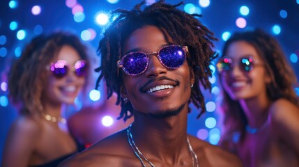 Vibrant Retro Disco Atmosphere with Sparkling Lights and Trendy Fashion in a Fun Photobooth Setting