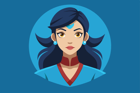 A female character with blue attire is illustrated for avatar creation and customization purposes Female character constructor for avtar creation,