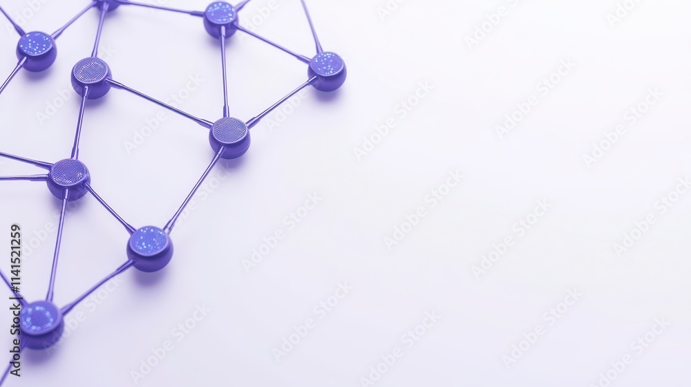 Poster a network of interconnected nodes and lines in purple against a white background, symbolizing connec