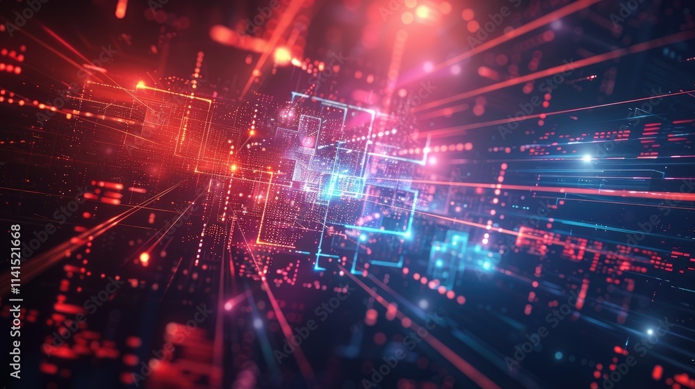 Aufkleber abstract digital landscape with glowing lines and data blocks, representing technology and innovatio