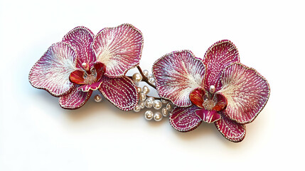 Fototapeta premium Embroidered Orchid Illustration with Pearls