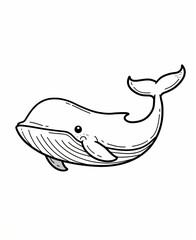 Simple cute black white line drawing whale minimalistic style thick black lines closed mouth