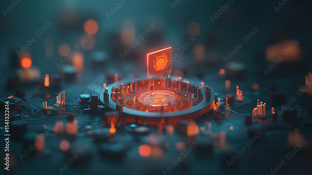 Aufkleber futuristic digital circuit with glowing elements and holographic display
