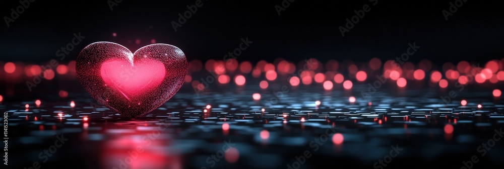 Aufkleber 3d render of an empty black background featuring a sparkling heart with glowing elements perfect for