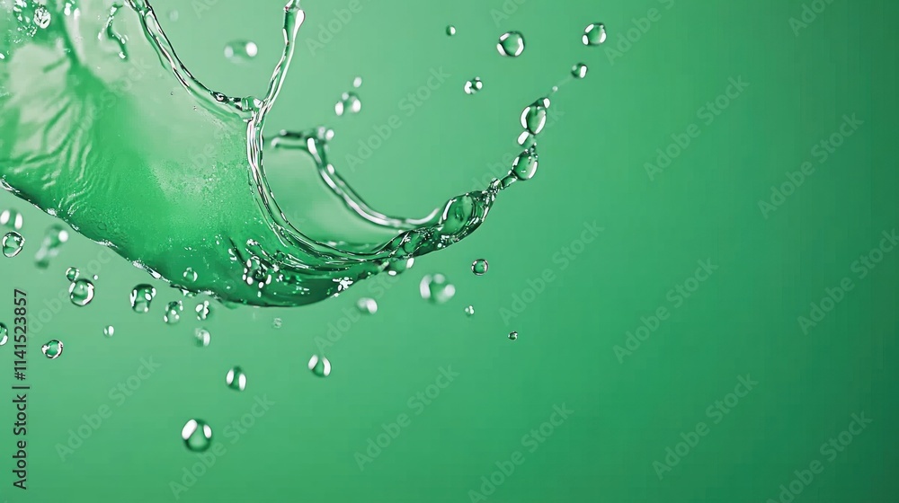 Poster dynamic water splash action green background fluid motion macro photography abstract concept