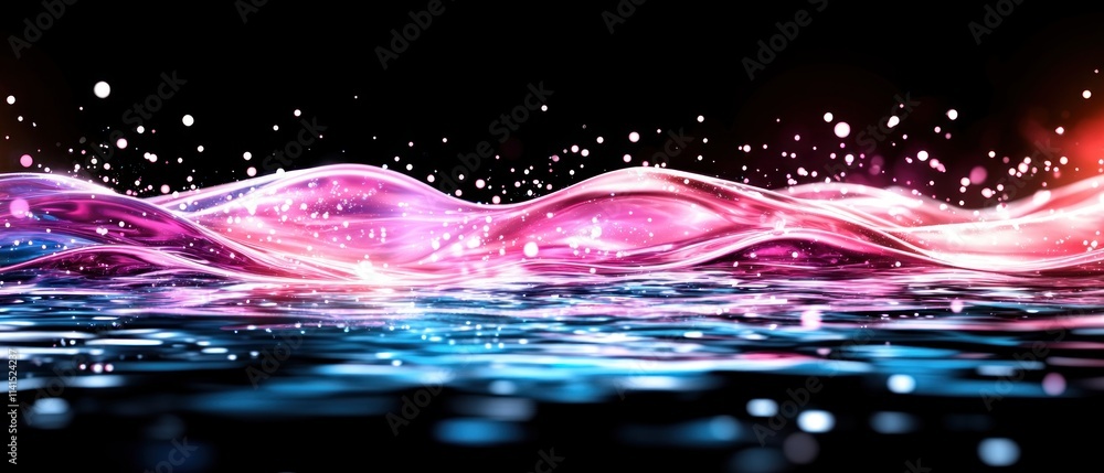Aufkleber dynamic colorful wave patterns dancing on water surface night setting abstract art concept blur back