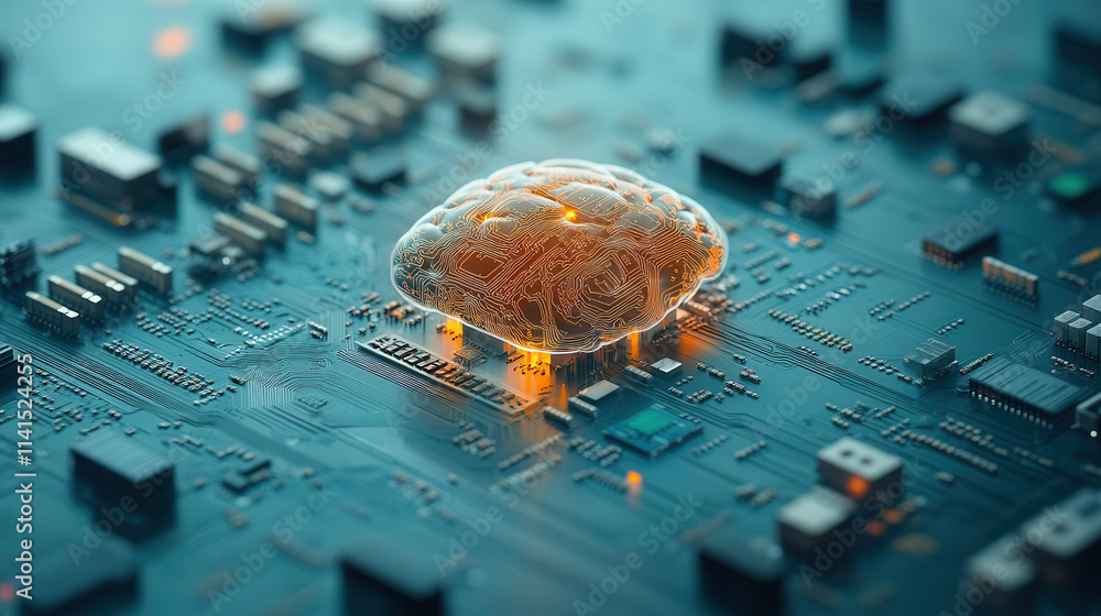 Aufkleber glowing ai neural network on circuit board symbolizes advanced technology and cybersecurity
