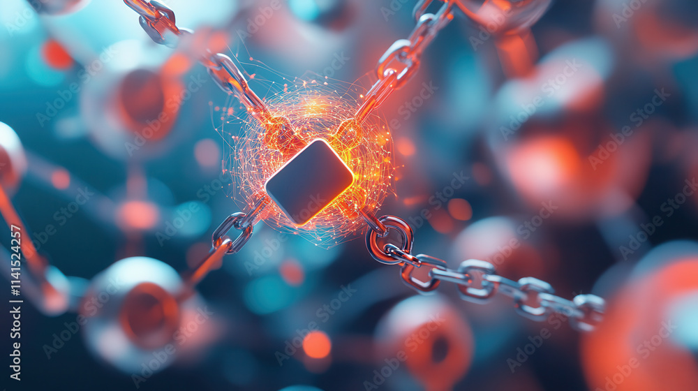 Aufkleber glowing neural network with interconnected chains and particles, showcasing advanced technology and 